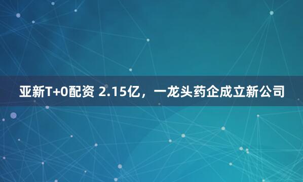 亚新T+0配资 2.15亿，一龙头药企成立新公司