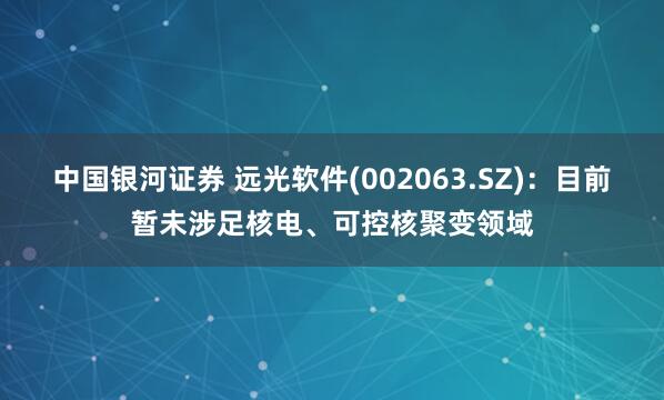 中国银河证券 远光软件(002063.SZ)：目前暂未涉足核电、可控核聚变领域