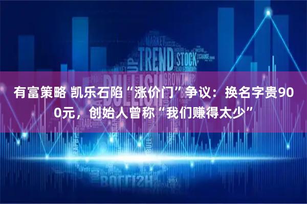 有富策略 凯乐石陷“涨价门”争议：换名字贵900元，创始人曾称“我们赚得太少”