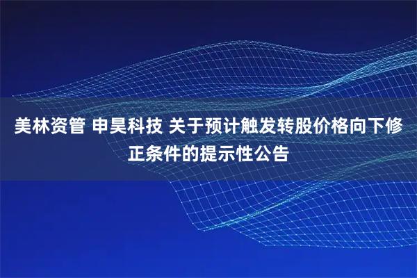 美林资管 申昊科技 关于预计触发转股价格向下修正条件的提示性公告